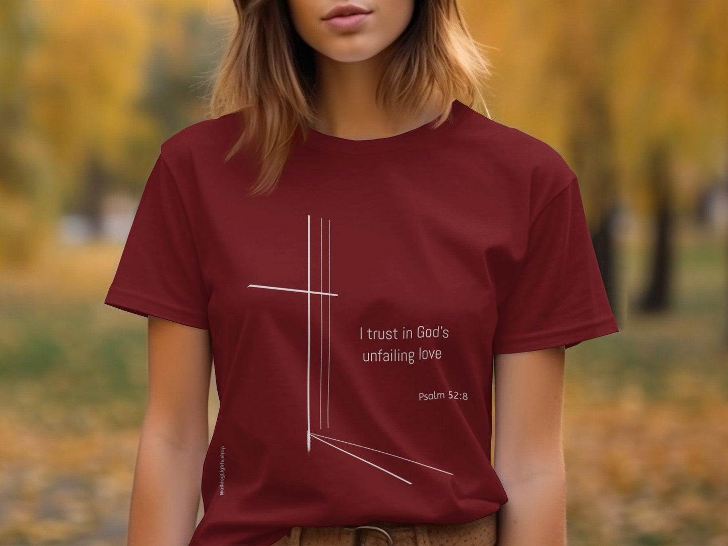 Walking Lights' Biblical Collection T-shirt and Sweatshirt featuring Psalm 52:8 - Walking Lights