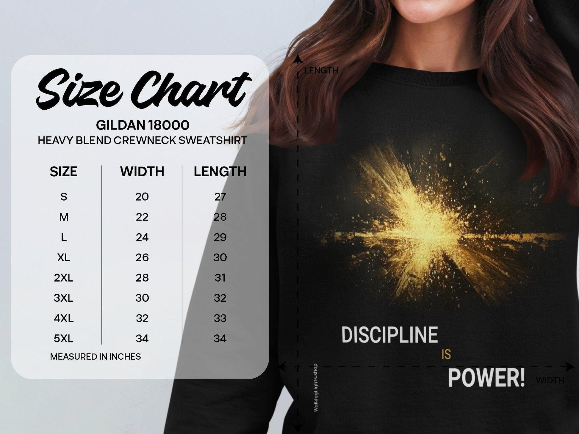 From Walking Light's Motivational Collection - Discipline Is Power T-shirt and Sweatshirt. - Walking Lights