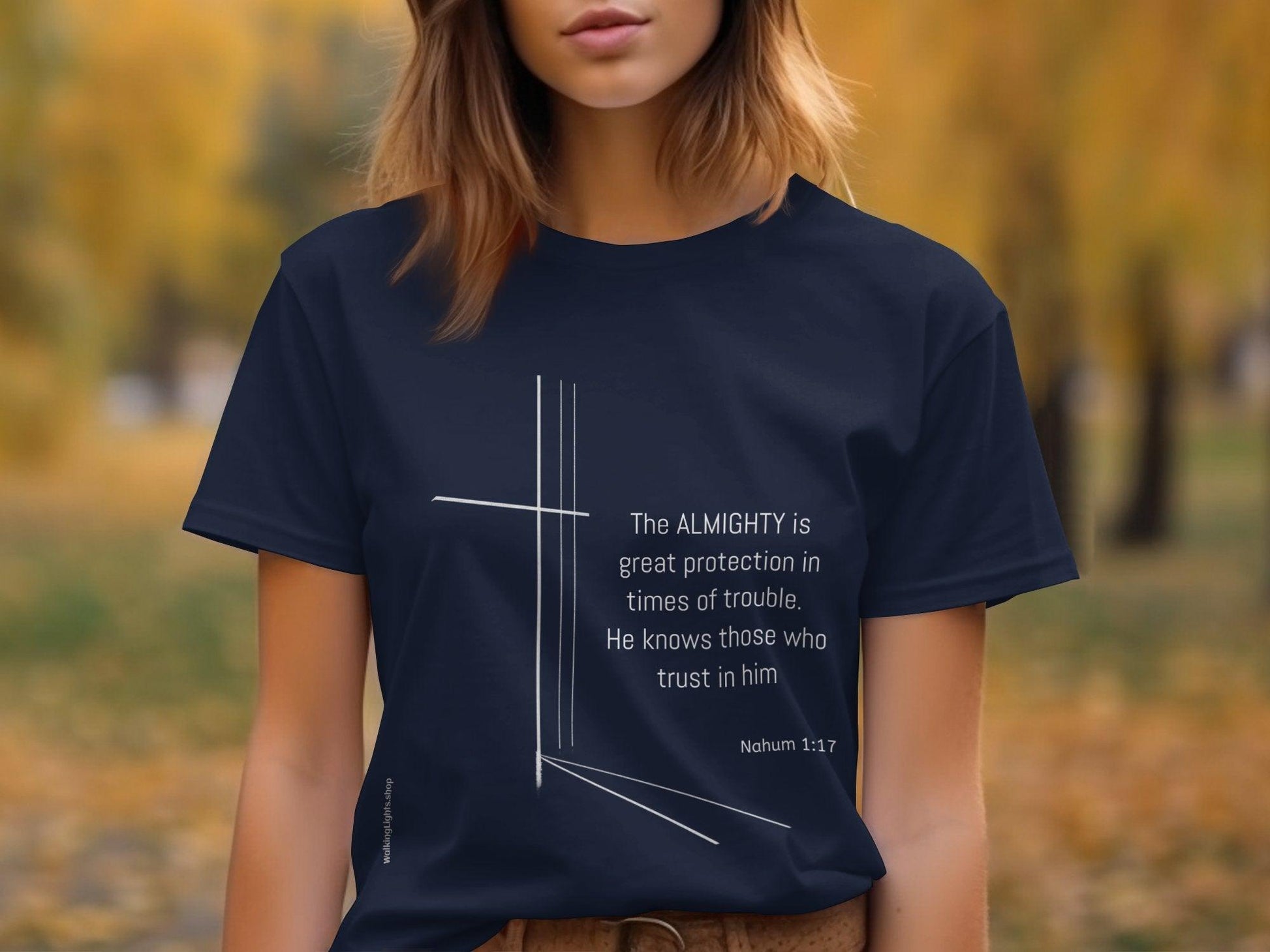 Walking Lights' Biblical Collection T-shirt and Sweatshirt featuring the message GOD is Great Protection in Times of Trouble - Walking Lights