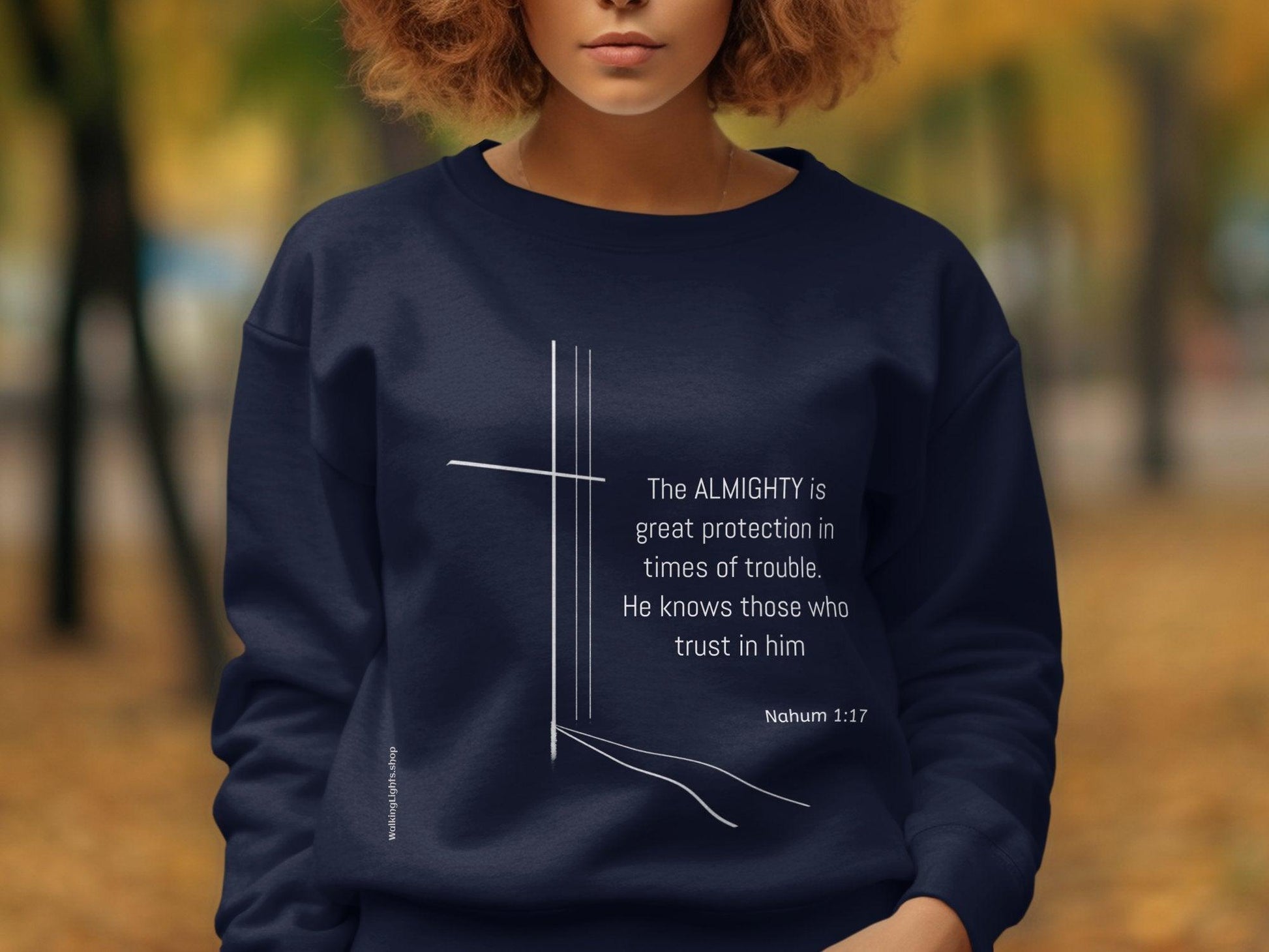 Walking Lights' Biblical Collection T-shirt and Sweatshirt featuring the message GOD is Great Protection in Times of Trouble - Walking Lights