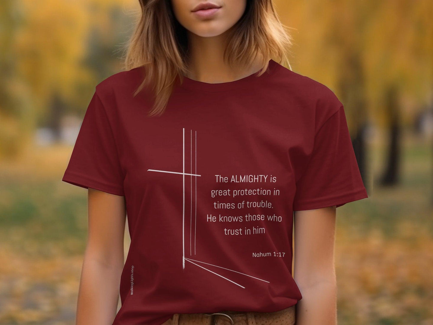 Walking Lights' Biblical Collection T-shirt and Sweatshirt featuring the message GOD is Great Protection in Times of Trouble - Walking Lights