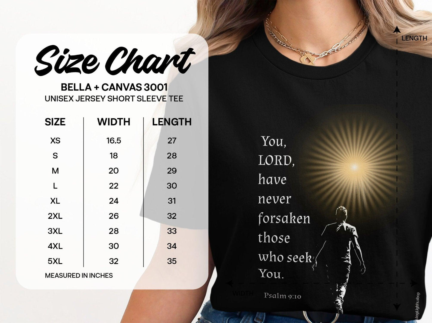 Walking Lights' Biblical Collection T-shirt and Sweatshirt. Christian T-Shirts. Psalm 9:10 Verse Christian Graphic T-Shirts - Walking Lights