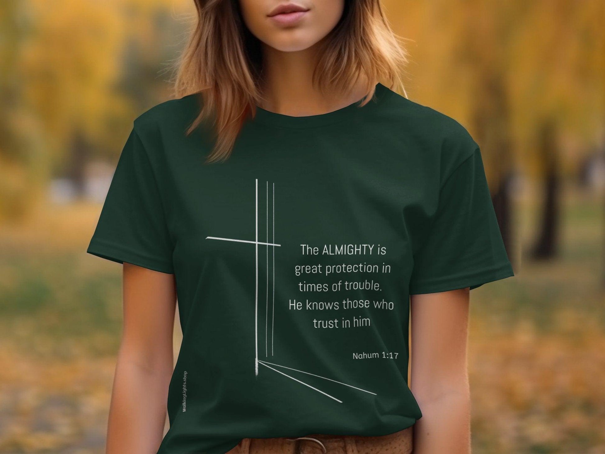 Walking Lights' Biblical Collection T-shirt and Sweatshirt featuring the message GOD is Great Protection in Times of Trouble - Walking Lights